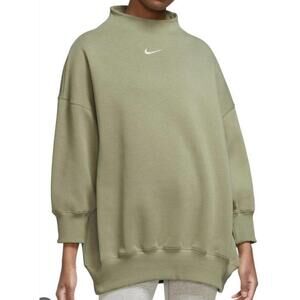 Women Nike Sportswear Phoenix Fleece Sweatshirt Sz S Green Funnel Neck Oversized